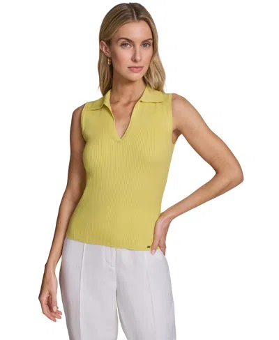 Calvin Klein Women's Sleeveless Collared V-neck Sweater In Yellow