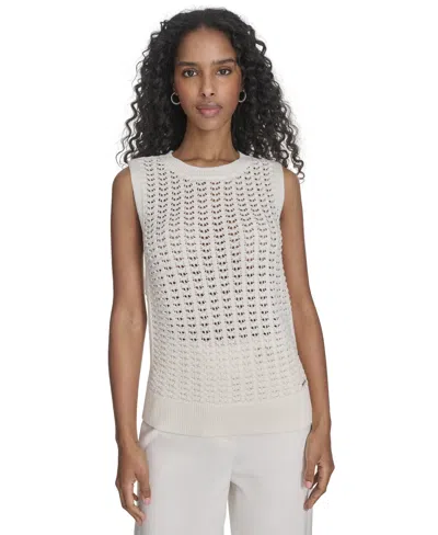 Calvin Klein Women's Sleeveless Cotton Crochet Top In Cream