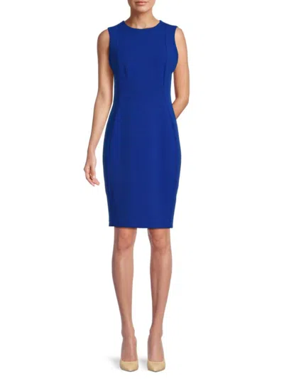 Calvin Klein Women's Sleeveless Crepe Sheath Dress In Regatta Blue