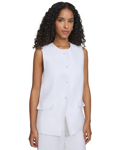 Calvin Klein Women's Sleeveless Crewneck Jacket In White