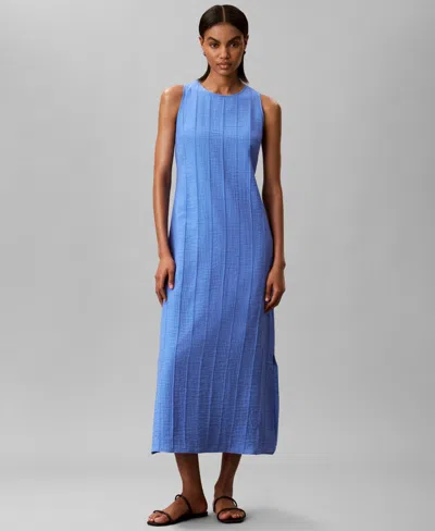 Calvin Klein Women's Sleeveless Crew-neck Long Shift Dress In Blue