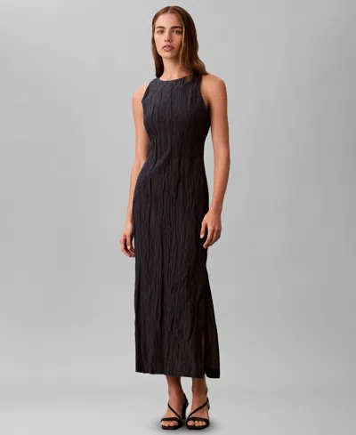 Calvin Klein Women's Sleeveless Crinkle Dress In Black