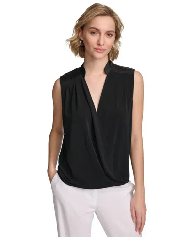 Calvin Klein Women's Sleeveless Draped V-neck Top In Black