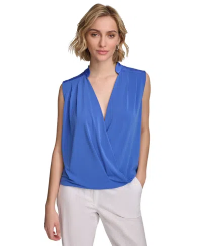 Calvin Klein Women's Sleeveless Draped V-neck Top In Dazzling Blue