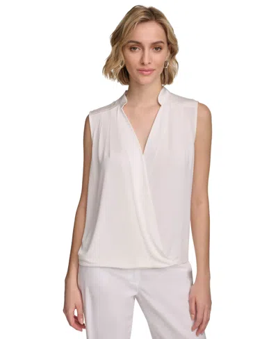Calvin Klein Women's Sleeveless Draped V-neck Top In Soft White