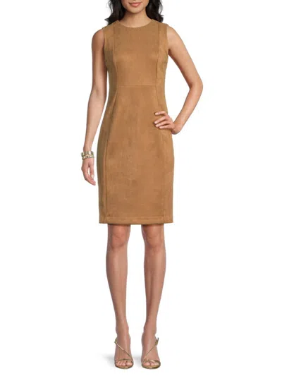 Calvin Klein Women's Sleeveless Faux Suede Sheath Dress In Brown