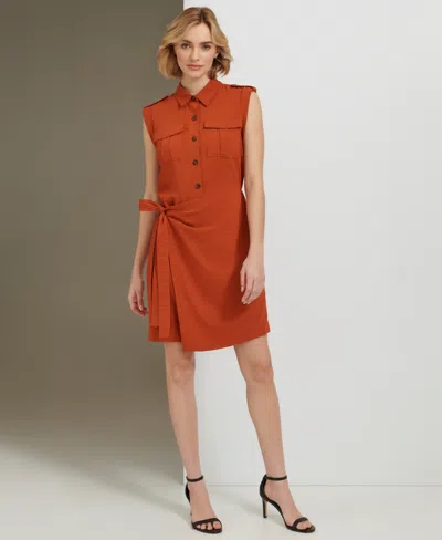 Calvin Klein Women's Sleeveless Faux Wrap Dress In Tera