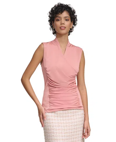 Calvin Klein Women's Sleeveless Faux-wrap Top In Silver Pink