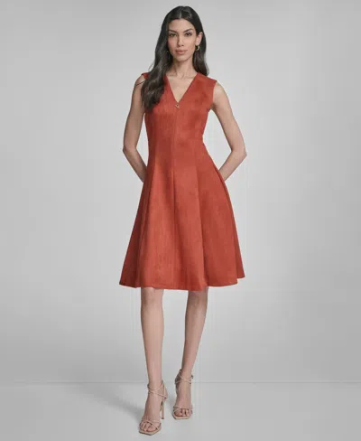 Calvin Klein Women's Sleeveless Fit And Flare Short Dress In Brown