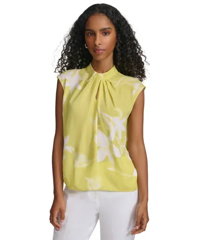 Calvin Klein Women's Sleeveless Floral Keyhole-neck Blouse In Pear Multi