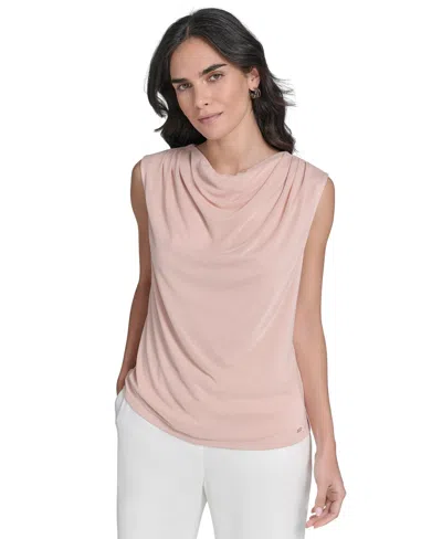 Calvin Klein Women's Sleeveless Mesh Drape-neck Top In Pink