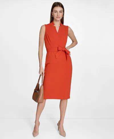 Calvin Klein Women's Sleeveless Midi Sheath Dress In Orange