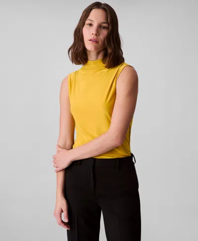 Calvin Klein Women's Sleeveless Mock-neck Ruched Top In Orange