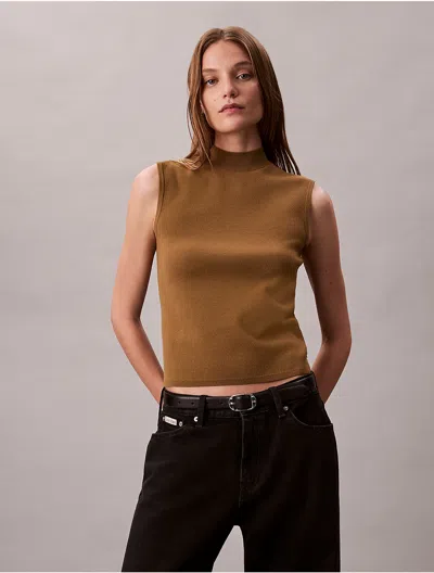 Calvin Klein Women's Sleeveless Mock Neck Top In Brown