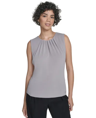 Calvin Klein Women's Sleeveless Pleated Neck Top In Gray