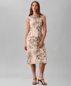 Calvin Klein Women's Sleeveless Printed Chiffon Midi Dress In Brown