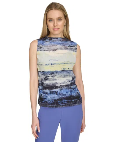 Calvin Klein Women's Sleeveless Printed Mesh Top In Future Dusk Multi