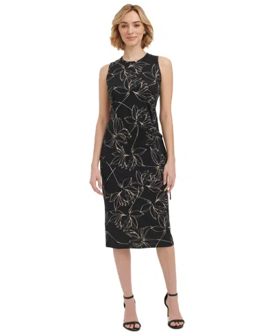 Calvin Klein Women's Sleeveless Printed Midi Dress In Black Latte Multi