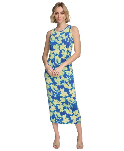Calvin Klein Women's Sleeveless Printed Midi Dress In Dazzling Blue Multi