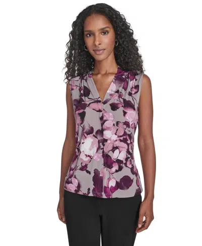 Calvin Klein Women's Sleeveless Printed V-neck Top In Purple