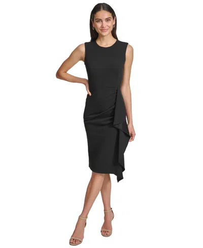 Calvin Klein Women's Sleeveless Scuba Crepe Draped Dress In Black
