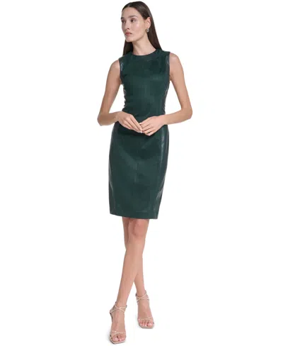 Calvin Klein Women's Sleeveless Suede & Faux Leather Panel Sheath Dress In Green