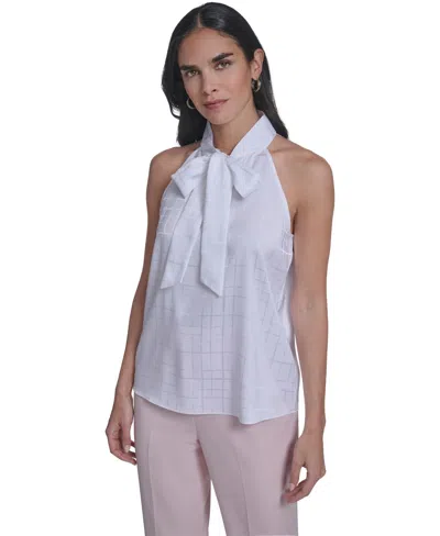 Calvin Klein Women's Sleeveless Tie Neck Blouse In White