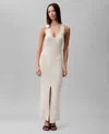Calvin Klein Women's Sleeveless V-neck Rib Knit Maxi Dress In Summer Sand