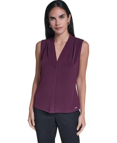 Calvin Klein Women's Sleeveless V-neck Blouse In Purple