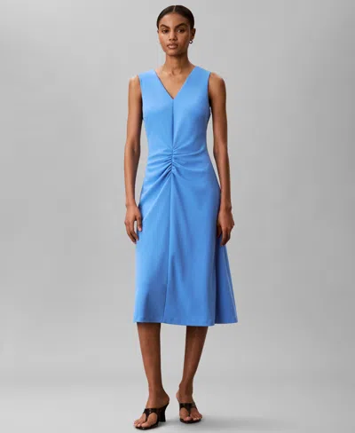 Calvin Klein Women's Sleeveless V-neck Fit & Flare Dress In Blue