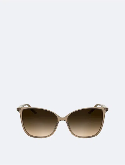 Calvin Klein Women's Slim Butterfly Sunglasses In Transparent Brick