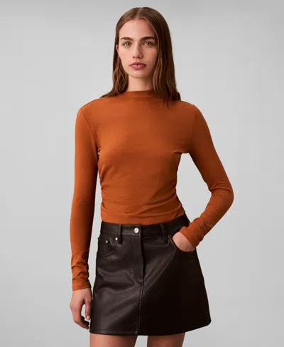 Calvin Klein Women's Slim Long Sleeve Mock Neck Top In Multi