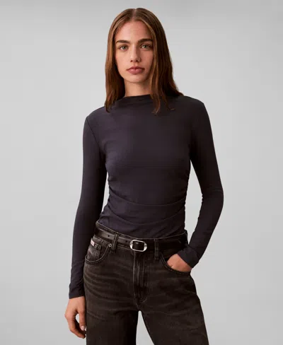 Calvin Klein Women's Slim Long Sleeve Mock Neck Top In Black