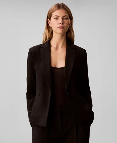 Calvin Klein Women's Slim Notch Lapel Blazer In Brown