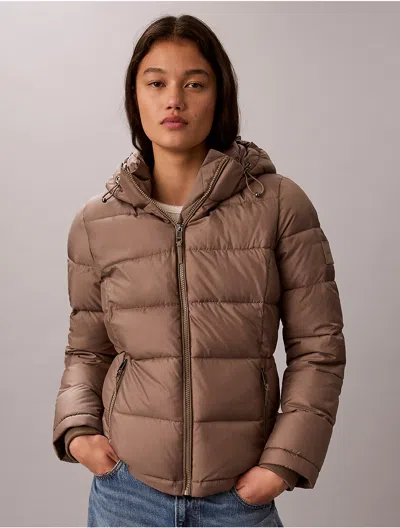 Calvin Klein Women's Slim Stretch Puffer Jacket In Brown