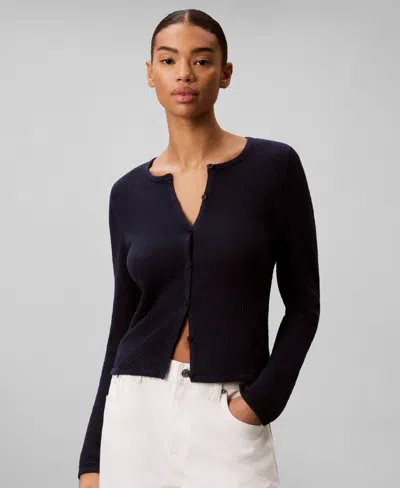 Calvin Klein Women's Slim-fit Crew-neck Cardigan In Black