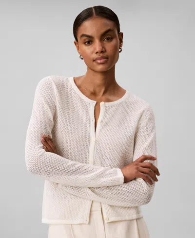 Calvin Klein Women's Slim-fit Crew-neck Cardigan In White