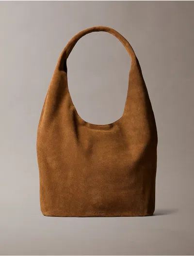 Calvin Klein Jeans Medium Slouchy Suede Bag In Brown