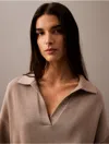 Calvin Klein Women's Smooth Cotton Polo Sweater In Cinder