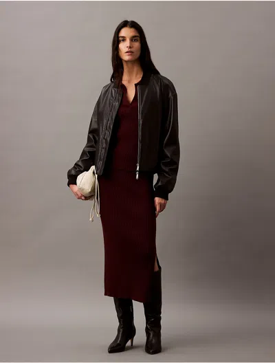 Calvin Klein Women's Smooth Cotton Rib Midi Sweater Skirt In Cherrywood