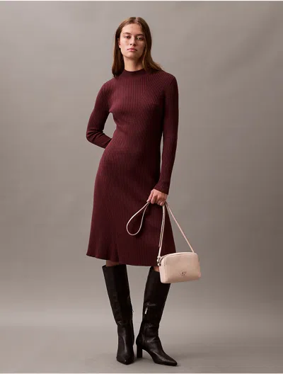 Calvin Klein Women's Smooth Cotton Rib Mock Neck Sweater Dress In Decadent Chocolate
