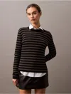 Calvin Klein Women's Smooth Cotton Rib Stripe Sweater In Black Stripe