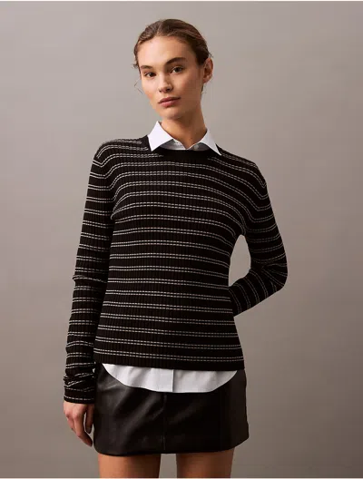Calvin Klein Women's Smooth Cotton Rib Stripe Sweater In Black Stripe