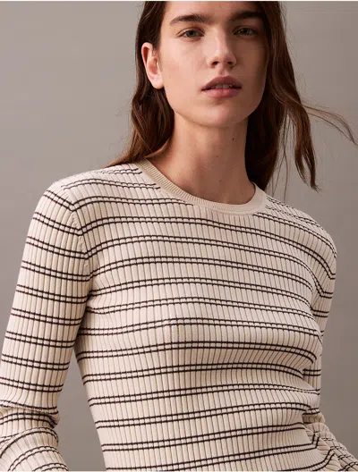 Calvin Klein Women's Smooth Cotton Rib Stripe Sweater In Chalk Stripe