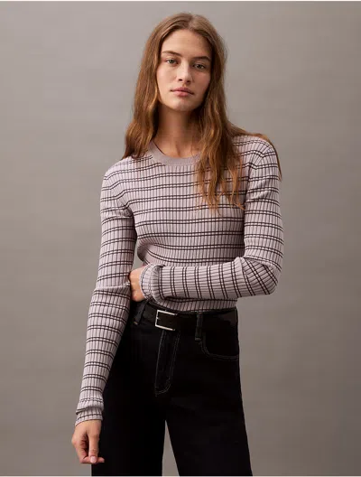 Calvin Klein Women's Smooth Cotton Rib Stripe Sweater In Gull Grey Stripe