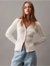 Calvin Klein Women's Smooth Cotton Rib Sweater Cardigan In Antique White