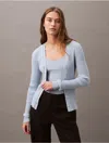 Calvin Klein Women's Smooth Cotton Rib Sweater Cardigan In Blue Fog