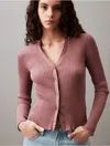 Calvin Klein Women's Smooth Cotton Rib Sweater Cardigan In Capri Rose
