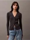 Calvin Klein Women's Smooth Cotton Rib Sweater Cardigan In Ebony