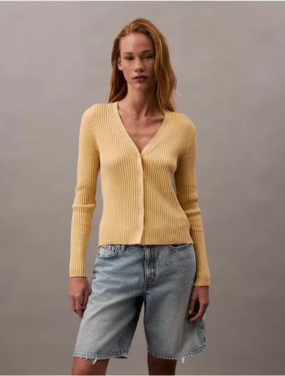 Calvin Klein Women's Smooth Cotton Rib Sweater Cardigan In Sahara Sun